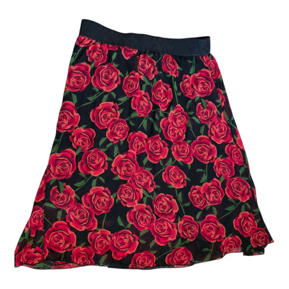 LuLaRoe A-Line Midi Skirt Red and Pink Cocktail